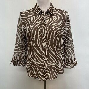 Alfred Dunner Women's Top 12 Petite Brown White Short Sleeve Animal Print